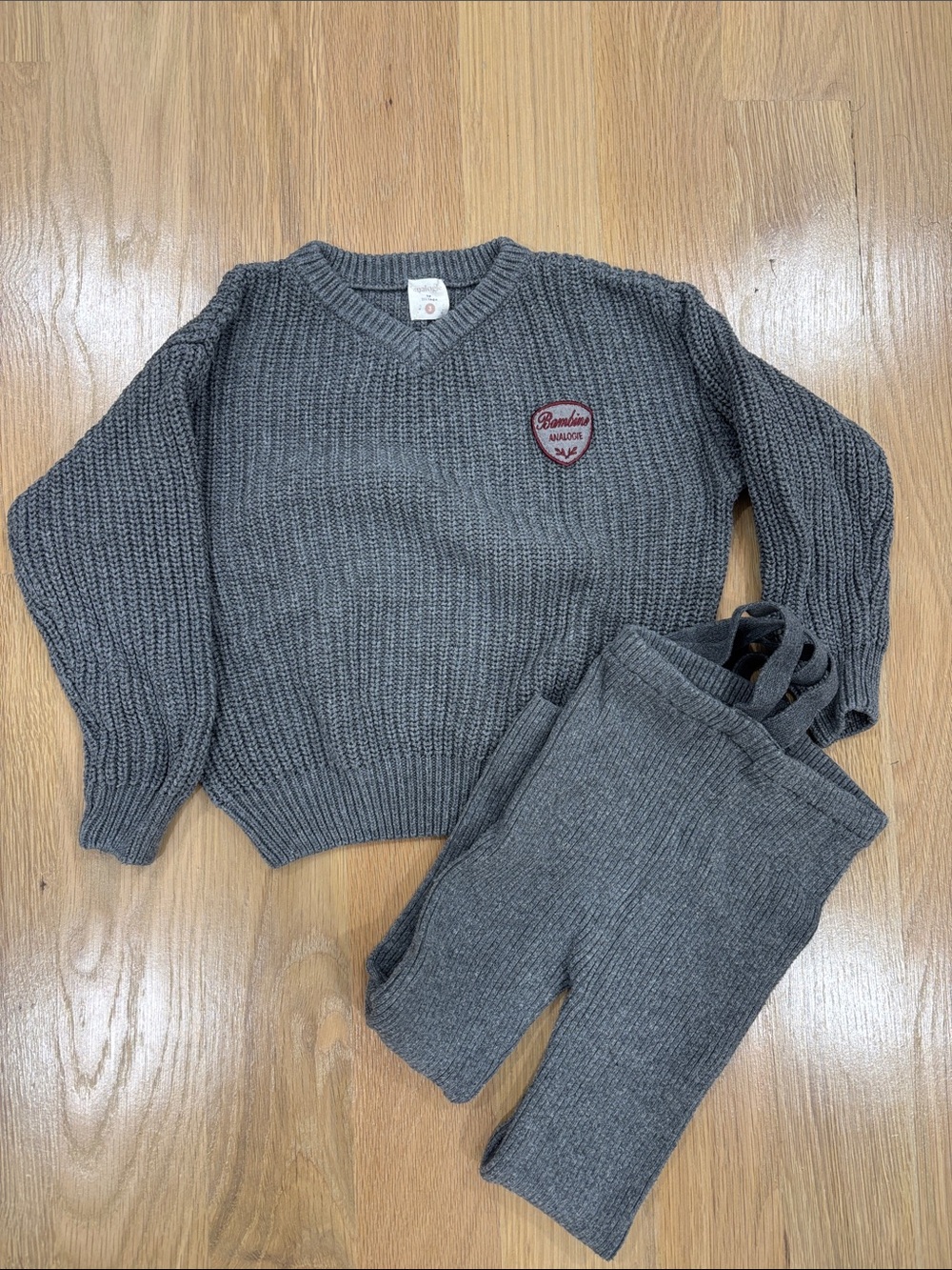 Lil Legs Kids Gray Knit Sweater & Suspender Leggings Set